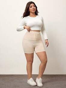 Enliva Plus Size Women High Elasticity Waist Shaping Slim Fit Shorts, Tummy Control Slim Fit Leggings, For Apple & Rounded Body Shape - Apricot - View 6