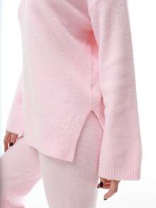 Katetique Women's Casual Solid Color Knitted Sweater And Pants 2 Pieces Set, Autumn/Winter - Baby Pink - View 3