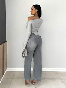 Shopreo Y2K Grunge Off Shoulder Asymmetrical Hem Tee