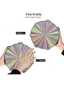 1 pieza Pandereta de mano, instrumento de percusión Orff con cascabeles, para KTV, fiestas, ambiente festivo, regalos, pandereta con cascabeles, instrumento musical - Negro - Ver 3