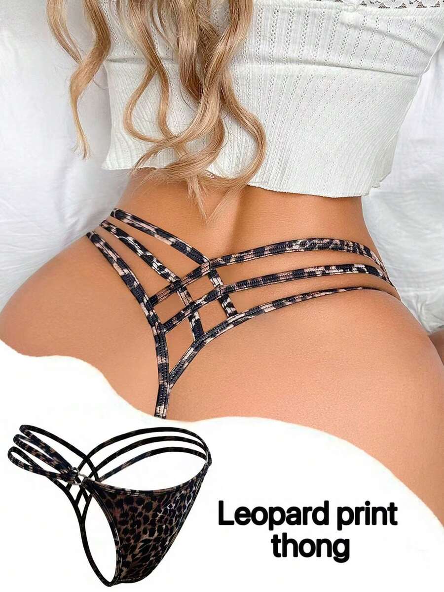 SHEIN 1pc Women's Sexy Hollow Cross Leopard Print G-String Panty - Multicolor - View 1