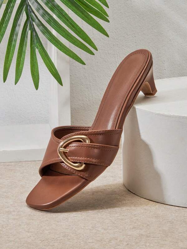 SHUZIA Women's Elegant Minimalist Buckled One Band Kitten Heel Sandals