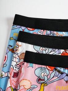 SpongeBob SquarePants | SHEIN Bóxer de niño preadolescente con patrón de dibujos animados y bloques de color, cómodo y de moda - Azul y blanco - Ver 3