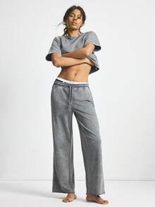 Ocili 女士休闲舒适水洗复古波西米亚宽松秋冬纯棉抽绳睡裤，时尚秋季家居服下装 - 黑色 - 查看 2