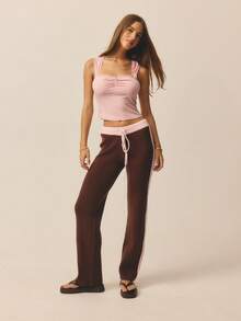 Aralina Women's Leisurewear Knitted Stripe Wide Leg Pant With Contrast Waistband Perfect For Activewear Outfits And Travel Outfits And Vacation Outfits