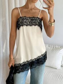 Siren Gaze New Arrive Minimalism Spring/Summer Women's Contrast Lace Asymmetric Hem Fashion Camisole - Multicolor - View 7