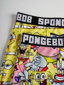 SpongeBob SquarePants | SHEIN Women's Letter Tape Cartoon Pattern Comfortable Boyshorts - Yellow - View 6