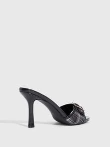 CUCCOO SZL Women's Fashionable & Elegant Commuter Plaid Buckle Heeled Sandals For Christmas - Black - View 4