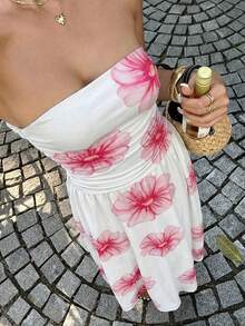 MainGRL 女士碎花荷叶边无肩带连衣裙，适合度假、休闲、婚礼宾客、生日派对、户外活动等场合。 - 彩色 - 查看 5