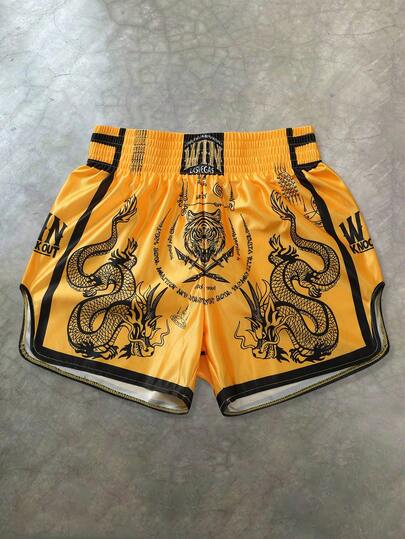 PAVTROS Manfinity Streetrush Men's Shorts One-Piece Set, Elastic Waist, High Tolerance, High Waist And Short Version, Super Shorts, Glossy Fabric With "Black And White Dragon And Tiger" Pattern, Thai Boxer Shorts, Sports Casual Basketball Shorts, Side Slits, Hot On Ins, Young Casual Sports Daily Commuting And Vacation Wear, The First Choice For Gifts For Boyfriends And Husbands, Couples Wear Y2k Short Muay Thai Shorts Men Dragon Shorts Kick Boxing Short Graphic Basketball Shorts