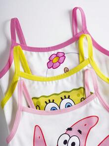 SpongeBob SquarePants | SHEIN Young Girl 3pcs/Set Cute Cartoon Pattern Camisole , Age 4-7Y - White - View 10