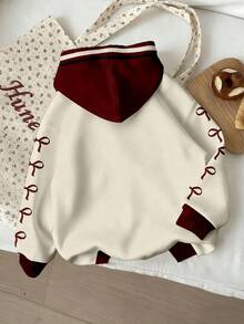 GraphicGems 1件装女童休闲简约卡通猫咪数字印花连帽卫衣，蝴蝶袖设计，适合秋冬季穿着。 - 彩色 - 查看 3