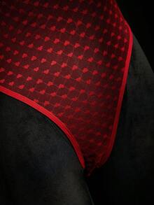 SpicyHot 1 bộ đồ liền thân hở lưng phối lưới ren hình trái tim ngày lễ tình nhân - Đỏ - Xem 5