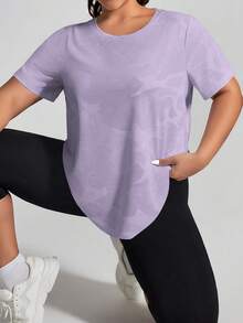 Easithlete 大码女式迷彩印花圆领短袖运动T恤 - 紫丁香色 - 查看 4