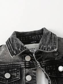 SHEIN Bubblio 2件套婴儿/幼儿男童黑色牛仔做旧外套和弹力修身裤套装 - 黑色 - 查看 4