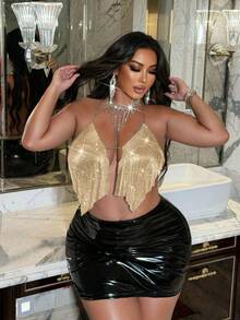 NU&NOW 性感金属链条亮片无袖大码派对上衣，银色 - 金色 - 查看 7