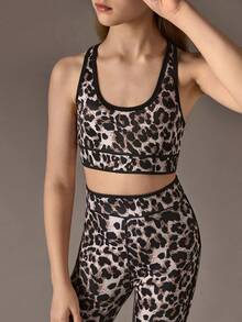 SHEIN Tween Girls Leopard Print Active Top & Leggings 2 Pieces Set, High Stretch Sports Outfit With Vibrant Faux Leopard Print - Multicolor - View 6