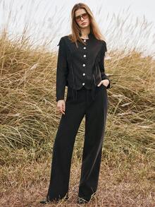 Florisole 女士秋冬外套 波西米亚风麂皮流苏短款黑色夹克 - 黑色 - 查看 3