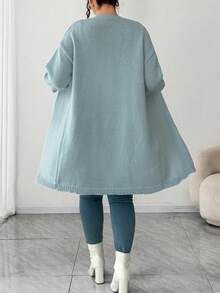 EMERY ROSE 女式休闲宽松长袖开衫，大码秋冬外套上衣 - 藍色 - 查看 2