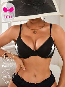 Swim DD+ Áo bikini dây mảnh màu trơn DD+ dành cho nữ, Xuân/Hè - màu đen - Xem 1