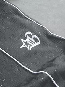 Manfinity EMRG 年轻时尚，街头潮流，酷炫字母五角星印花拉链夹克和裤子休闲套装 - 灰色 - 查看 2