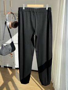 Comfortcana Plus Solid Knot Front High Waist Joggers - Black - View 2