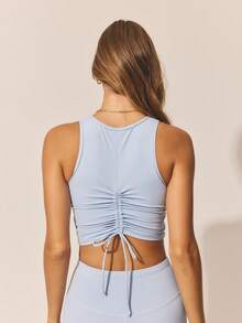 Aralina BUTTERSOFT LEISUREWEAR RUCHE FRONT HIGH NECK TANK - Blue - View 2