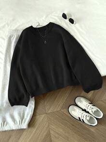 SHEIN Unity 女士休闲纯色落肩套头毛衣，秋冬