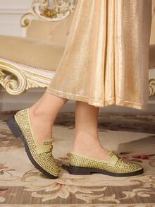 CUCCOO TILAWA Damen Strass-verzierte modische Lässig Slip-On Loafer - Gold - Übersicht 5