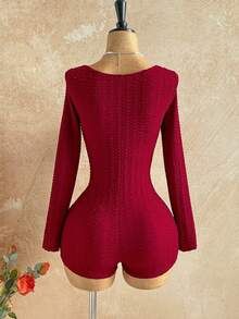 Soleia 女士时尚通勤金属装饰镂空连体衣 - 紅色 - 查看 2