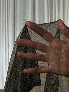 SHEIN EZwear 1 件女式不对称领闪亮网眼长袖时尚上衣