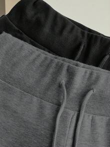 SHEIN EZwear 2 chiếc quần dài ống loe cạp chun rút dây mới cho nữ, thích hợp cho các hoạt động ngoài trời - màu đen - Xem 3