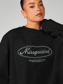 MISSGUIDED 宽松圆领卫衣，正面印有字母Logo，适合休闲冬季街头服饰 - 黑色 - 查看 6