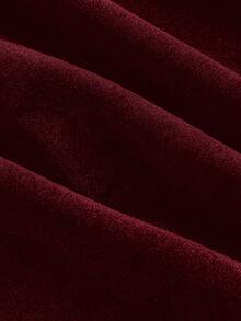 SHEIN MOD Black Velvet Pearl Collar Long Sleeve Dress - Burgundy - View 4