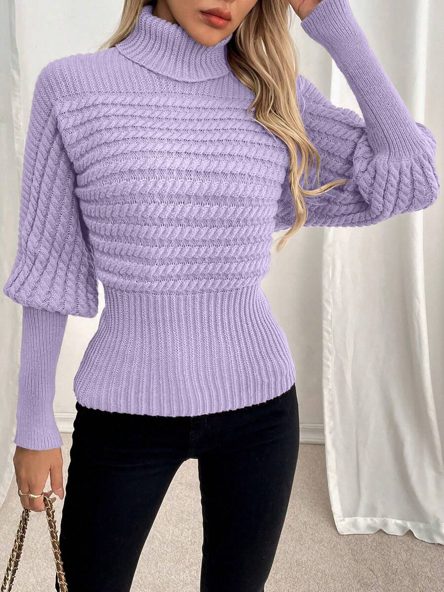 EMERY ROSE Áo len chui đầu cổ lọ dệt kim cáp dáng rộng sang trọng cỡ lớn ôm vừa vặn - Màu tím hoa cà - Xem 1