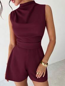 Firerie Women's Elegant Minimalist Delicate Romantic Sweet Daily Commute Wedding Party Music Festival Vacation Pleated A-Line Mini Dress Romper, Red - Maroon - View 7