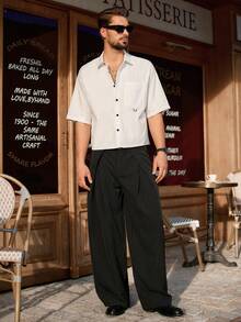 HIMLAND 男士条纹印花拉链交叉宽松裤，秋季 - 黑色 - 查看 2