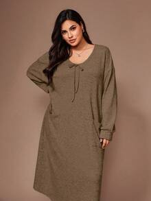 Lazeform 柔软亲肤的印花雪纺休闲双口袋蝴蝶结睡裙 - 咖啡棕 - 查看 6