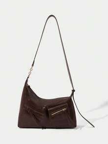 SHECARRY WOMEN'S SHOULDER BAG WOVEN PU LEATHER PHONE BAG - Coffee Brown - View 3
