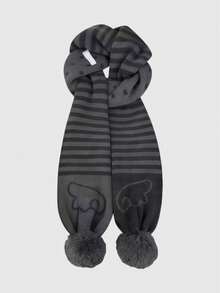 ROMWE Anime 1pc Gray Y2K Retro Striped Polka Dot Pop Art Mass-Produced Wing Print Fuzzy Decor Fashion Simple Women Scarf, Suitable For Dates, Campus, Travel, Etc. - Dark Grey - View 1