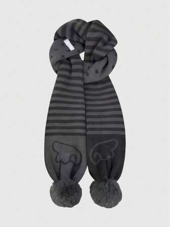 Anime 1 Stück grauer Y2K Retro gestreifter Pünktchen Pop Art Massenproduzierter Flügel Muster Plüsch Dekor Mode Schal, geeignet für Dates, Campus, Reisen usw.