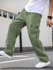 PAVTROS Loose Fit Men's Flap Pocket Side Cargo Jeans - Army Green - View 3