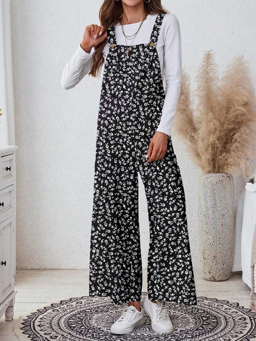 SHEIN LUNE 女式休闲印花日常口袋阔腿连体裤