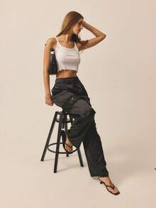 Aralina Pantalones relajados de cintura alta con inserto de encaje, elegantes para fiestas de Navidad, Año Nuevo y Acción de Gracias - Negro - Ver 9