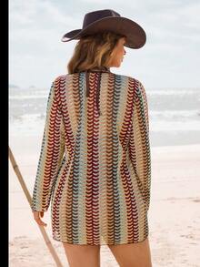 Swim Vcay Conjunto de traje de baño de 3 piezas de talla grande, serie de vacaciones sexy de unicolor de tela especial para mujeres - Multicolor - Ver 2