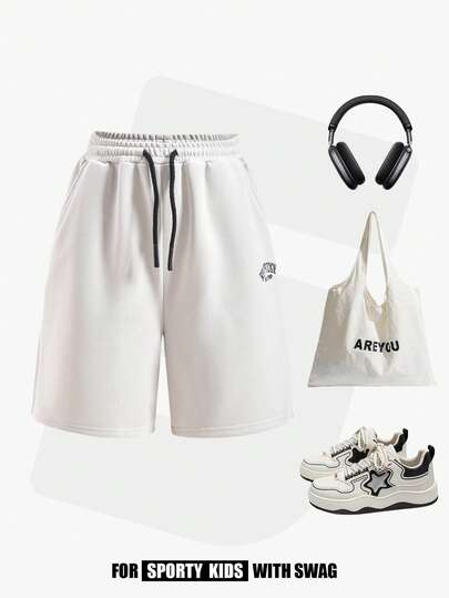 JNSQ Tween flickor set med elastisk midja och löst sittande sweatshirt och shorts, lämplig för vår-/sommarkläder, utomhusaktiviteter, semester, gatustil, fest och fritid