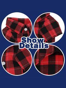 1 pieza Camisa con patrón de cuadrícula adecuada para gatos y perros en primavera y verano - Rojo - Ver 3