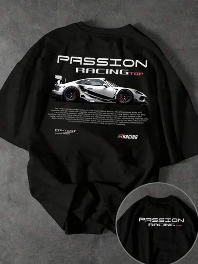 Manfinity تي شيرت رجالي بياقة مستديرة وأكمام قصيرة بطباعة بسيطة