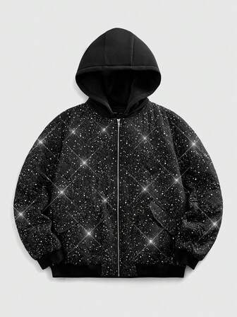 Street Life Herren glänzende Reißverschluss-Vorder Lässig Kapuzen Winterjacke