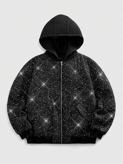 Street Life Giacca invernale casual con cappuccio e cerniera frontale lucida da uomo